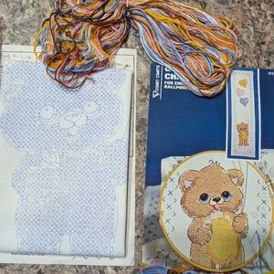 Vogart Stamped Cross Stitch Kit Baby Bear Grow Chart Balloons